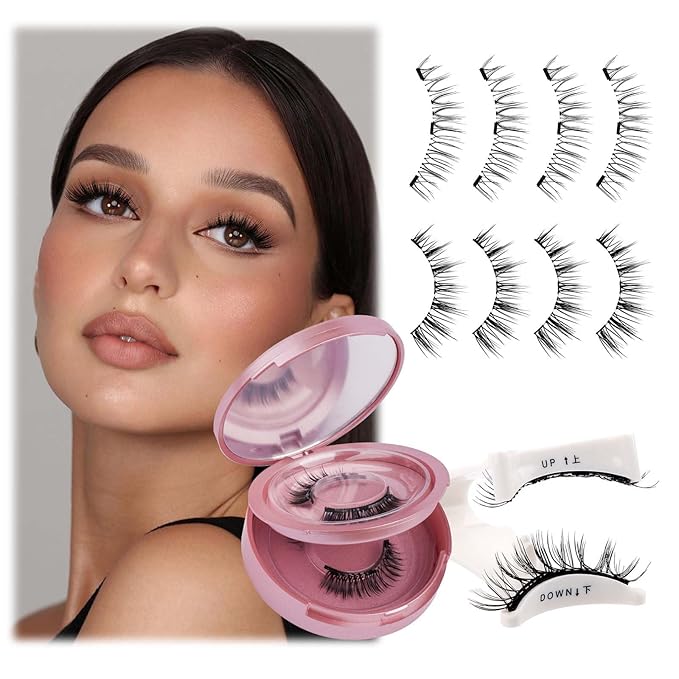 FADLASH Magnetic Eyelashes with Applicator Reusable Magnetic Lashes Natural Look 2 Pairs with Clamp No Glue Needed False Eyelashes Kit Easy to Wear (806+B7)