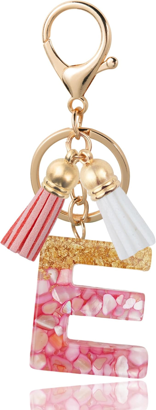 Initial Letter Keychain Cute Resin with 2 PU Tassel, Letter Keychain for Backpack Charms, Initial Keychains for Women