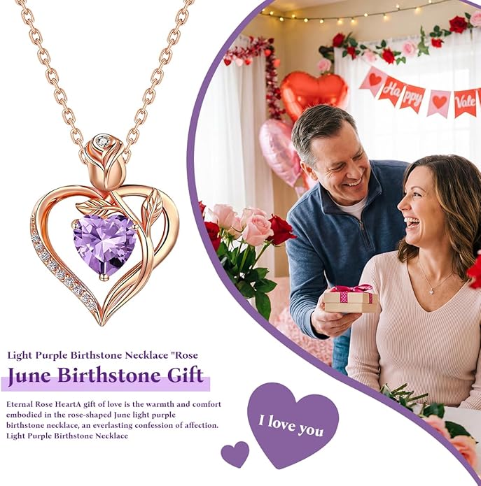 1.2CT Rose Heart Necklace Option of Moissanite or Lab-Grown Sapphire Ruby Emerald&More Necklace for Women Birthstone Girlfriend Necklace S925 Sterling Silver 18K White/Rose Gold Plated D Color VVS1 Gift for Wife Mother Daughter for Birthday Anniversary...