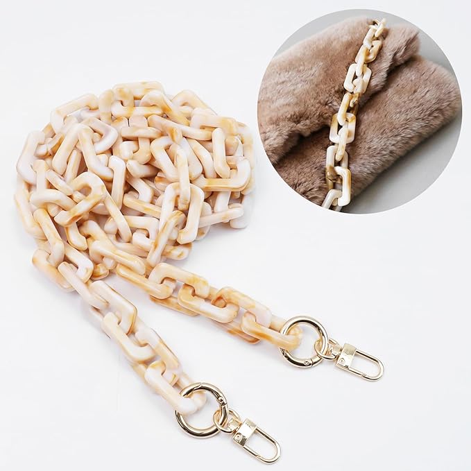 47.24"/120cm DIY Acrylic Resin Replacement Chain Purse Shoulder Strap with Buckle, Beige Rectangle Chain Link