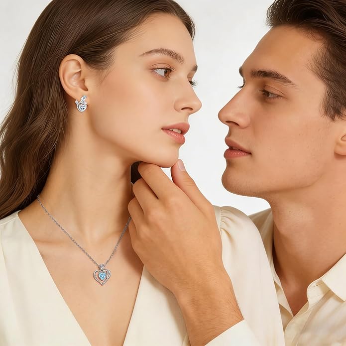 1.2CT Rose Heart Necklace Option of Moissanite or Lab-Grown Sapphire Ruby Emerald&More Necklace for Women Birthstone Girlfriend Necklace S925 Sterling Silver 18K White/Rose Gold Plated D Color VVS1 Gift for Wife Mother Daughter for Birthday Anniversary...