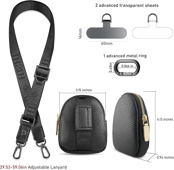 UKON Adjustable Phone Lanyard Crossbody Strap With Wallet Clip-and-Go Strap with Zippered Pouch Widened Phone String for iPhone Hands-Free for Travelling Concerts