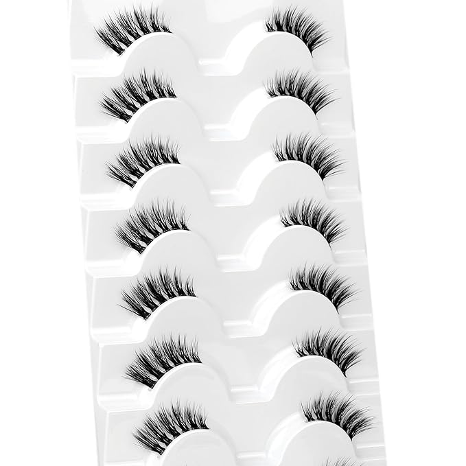 Natural Fake Eyelash for Nude Makeup Cat Eye Look Half Lashes Strips Manga Doe-Eye Spiky Short Accent Lashes Wispies Volume Asian Fairy Clusters False Eyelashes Extensions 8 Pairs Pack Daily Use