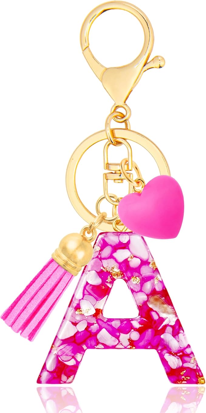 Initial Keychains for Women with Cute Heart Resin - Alphabet Letter Keychain for Bag, Backpacks, Purse or Car key