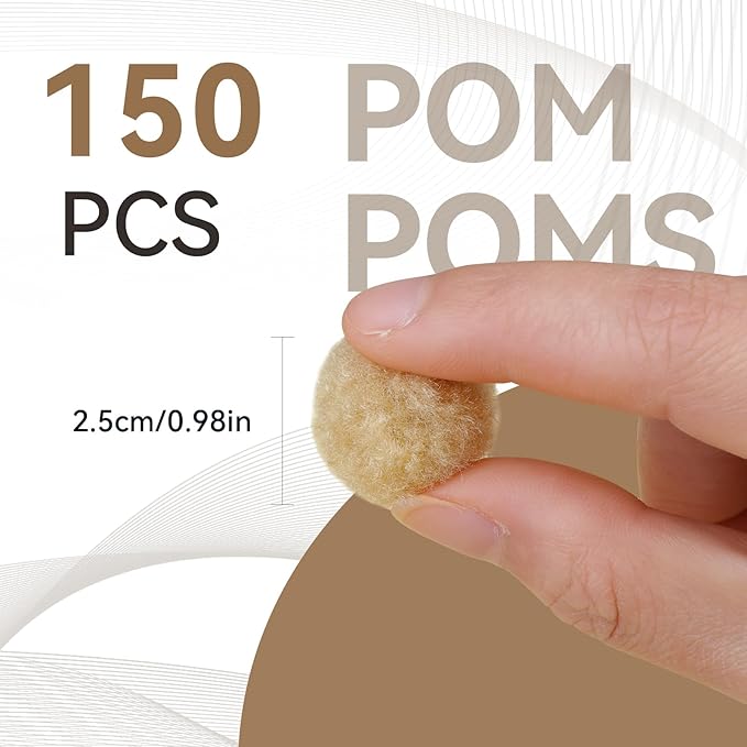 MORFEN 150 Pcs Pom Poms, 1 Inch Bright Beige Craft Pom Poms, Fuzzy Pompom Puff Balls, Small Pom Pom Balls for DIY Arts, Crafts Projects, Home Decorations