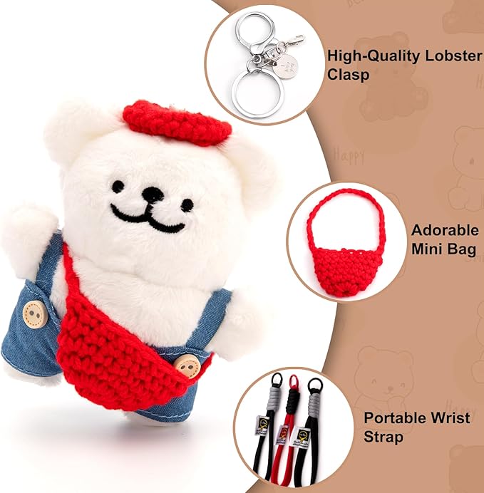 YOU WIZV Cute Dog Plush Keychain for Women - Kawaii Stuffed Animal Charm for Purse, Backpack & Bag Accessories