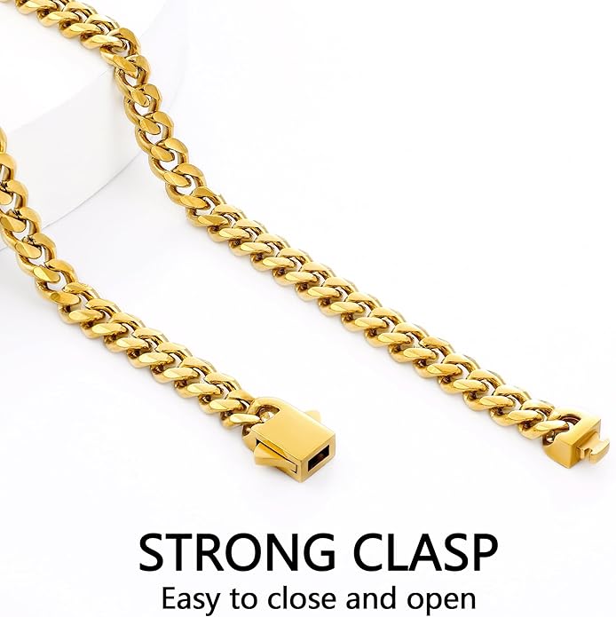 Fiusem 3.5mm Cuban Link Chains for Men, Silver Tone/Black/14K Gold Plated Stainless Steel Necklace Chain, Mens Necklace 16, 18, 20, 22, 24, 26, 28 Inch