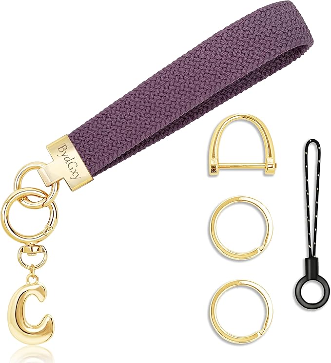 Stretchy Wristlet Initial Keychain, Key Chains Women Cute with Keyring, Llaveros para Mujer, Car Key Accessories