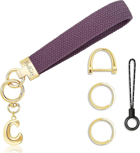 Stretchy Wristlet Initial Keychain, Key Chains Women Cute with Keyring, Llaveros para Mujer, Car Key Accessories