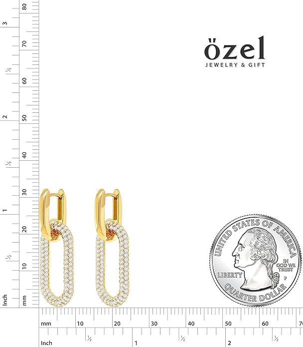 OZEL 14K Gold & Silver Plated Paperclip Chain Earrings with Cubic Zirconia – Dangle, Hoop, Huggie, Stud Styles – Women’s Fashion Jewelry Gift