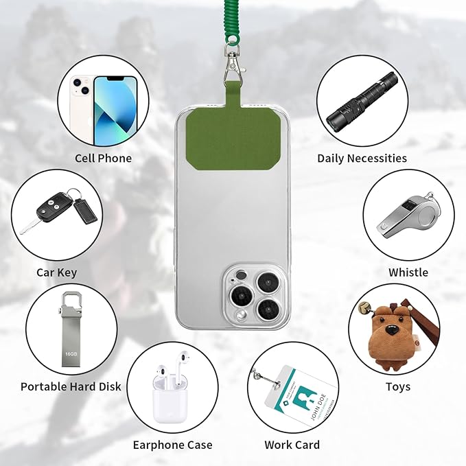 Phone Tether Lanyard Anti Theft Phone Strap with Carabiner Anti-Drop Outdoor Skiing Hiking Cycling Fishing Climbing fit iPhone and Most Cell Phone (Black+Green)