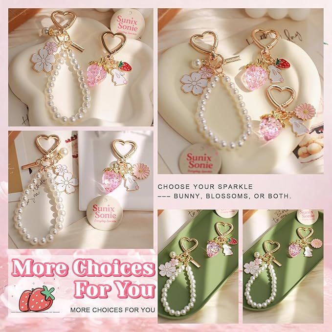 2Pcs Strawberry Keychain Flower Cherry Blossom Keychain Cute Bag Charms Strawberry Gift for Women Girls