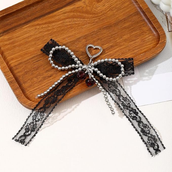 Pearl Bow Keychain Cute Y2k Lace Bowknot Keychain Coquette Aesthetic Accessories Bag Purse Handbag Backpack Charm
