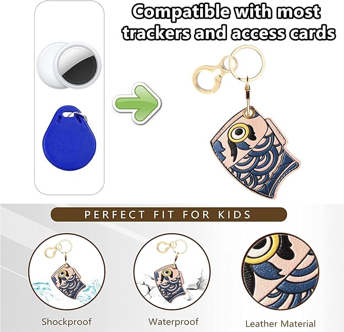 Leather Keychain Holder Case Compatible with AirTag,Cute Protective Apple Air Tag Cover with Keychain Ring,Anti-Scratch Finder GPS Tracker Case for Wallet Keys,bag,pets(Pink Fish)