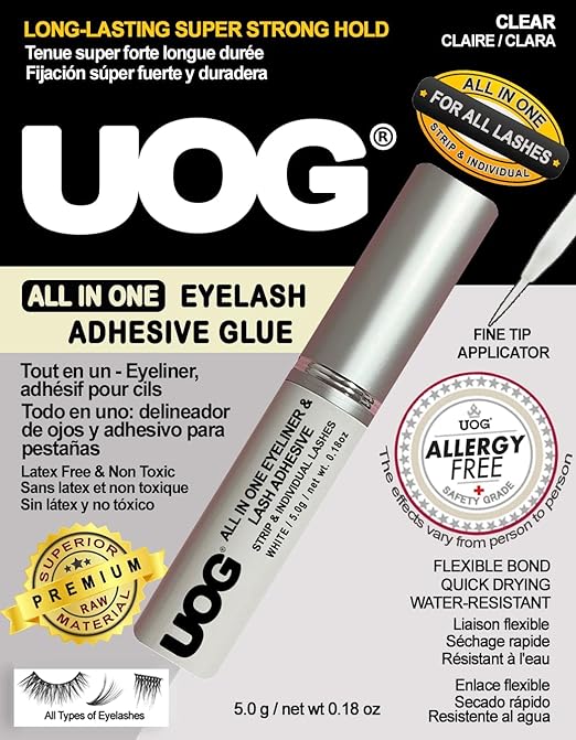 UOG (United One) Eyelash Adhesive Glue - Super Strong Hold Up to 5 Days, Waterproof & Allergy-Free, Odorless Brush-On False Lash Extension Glue, All-in-One Formula. (Clear). (3, Clear)