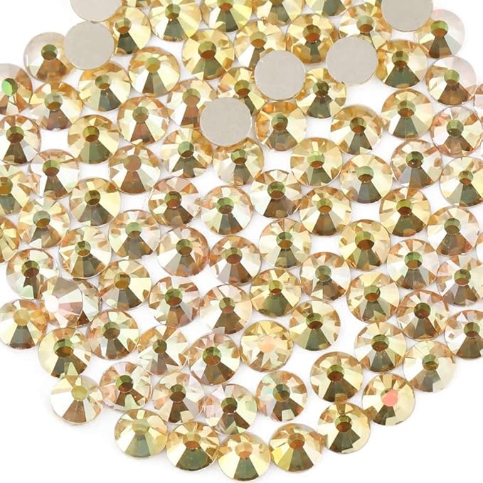 Beadsland 144pcs Flat Back Crystal Rhinestones Round Gems for Nail Art and Craft Glue Fix, Metal Sunlight, 8.4-8.7mm, SS40/144pcs
