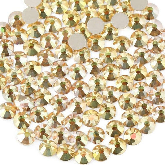 Beadsland 288pcs Flat Back Crystal Rhinestones Round Gems for Nail Art and Craft Glue Fix, Metal Sunlight, SS34, 7.1-7.3mm