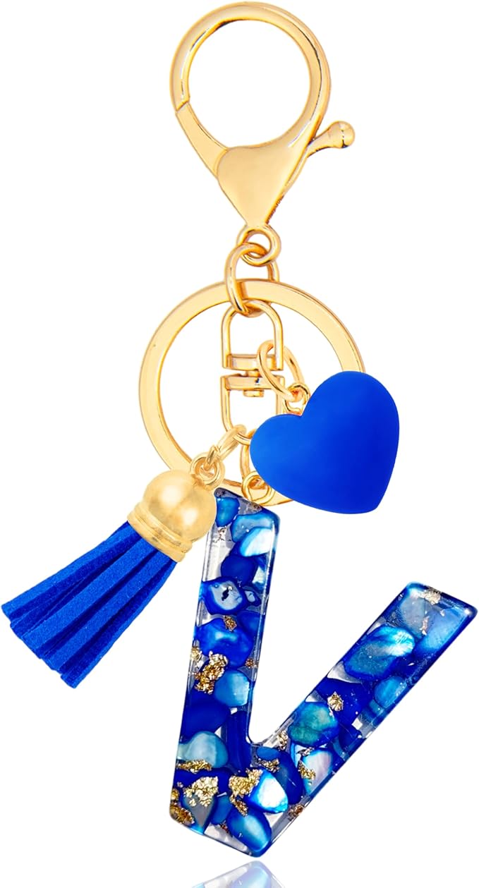 Initial Keychains for Women with Cute Heart Resin - Alphabet Letter Keychain for Bag, Backpacks, Purse or Car key