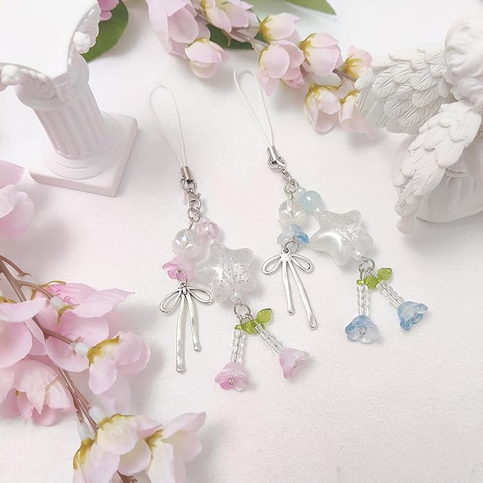 1-4PCS Cute Phone Charms Aesthetic Y2K Cell Phone Charms Strap Pink Strawberry Butterfly Star PhoneCharm Y2K Accessories for Bag Keychain Airpods Camera Pendants Decor