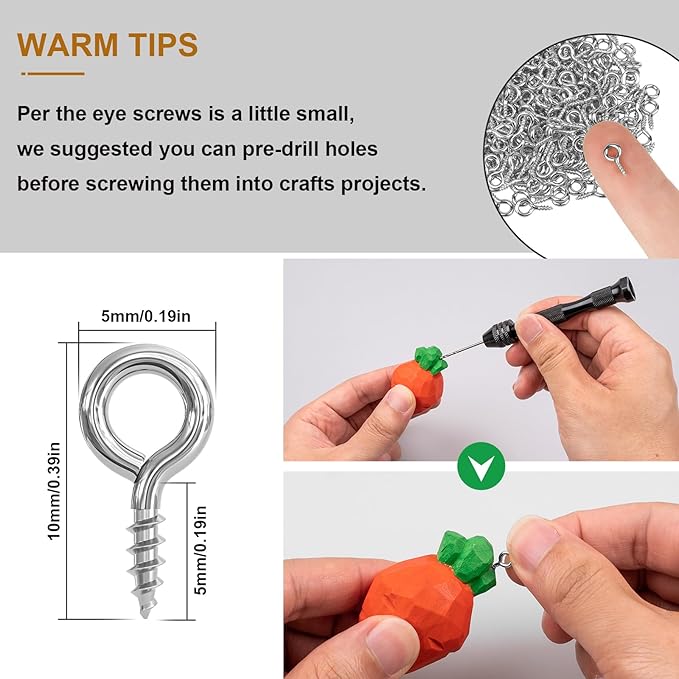 Weico 300pcs Screw Eye Pins Hooks, Small Metal Hoop Eye Pin Screws for DIY Jewelry, Charm Bead Pieces/Arts & Crafts Projects/Cork Top Bottles/Charm Bead Pieces(10X5mm)