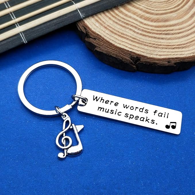 Dabihu Music Keychain Gift Where Words Fail Music Speaks Keyring Music Lover Gift Music Note Keychain Gift for Music Teacher Student Musicians Jewelry Inspirational Gift Music Key Ring