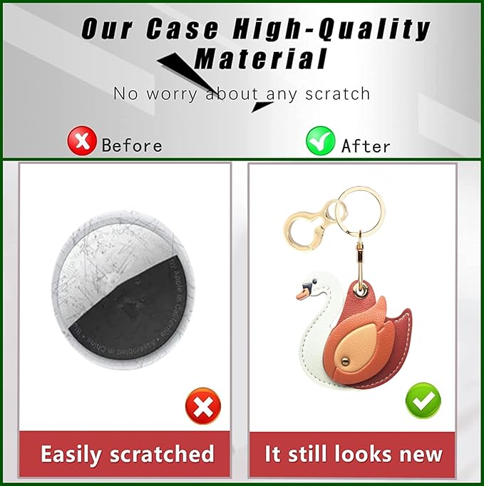 Leather Keychain Holder Case Compatible with AirTag,Cute Protective Cover with Keyring,Anti-Scratch Finder GPS Tracker Case for Wallet Keys,Bag,Pets(Swan Orange)