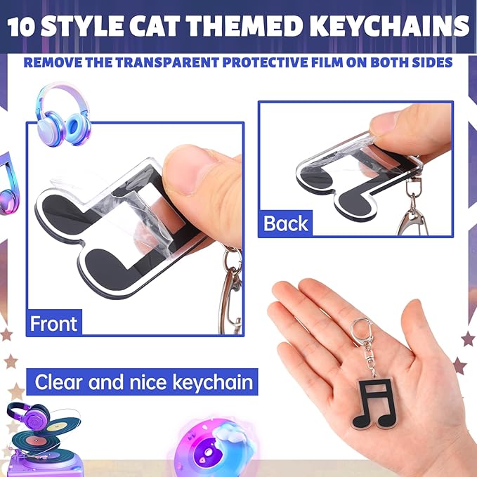 Tondiamo 48 Pcs Musical Notes Party Favors Keychains Bulk Musical Notes Keychains for Wedding Christmas Music Theme Party Decorations Birthday Gifts