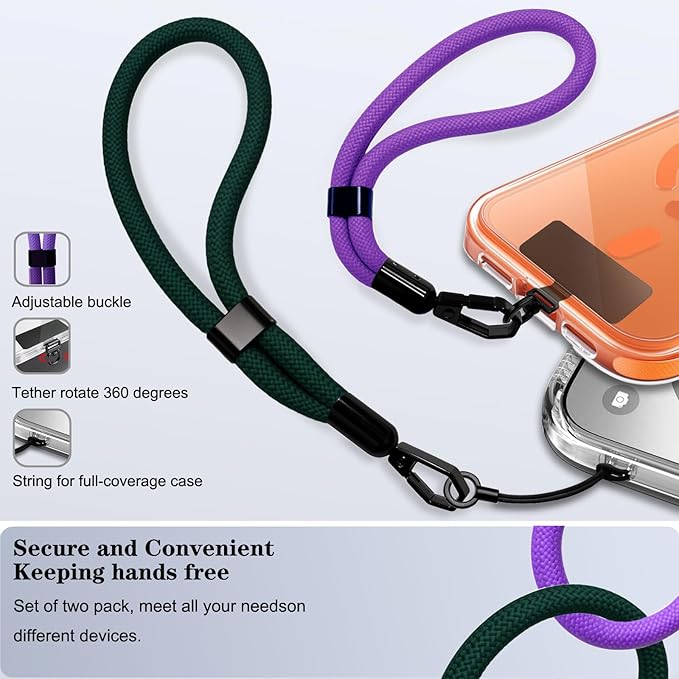 Phone Lanyard, 2 Pack Adjustable Cell Phone Lanyard Hand Phone Wrist Strap with Tether Tabs for Smartphones