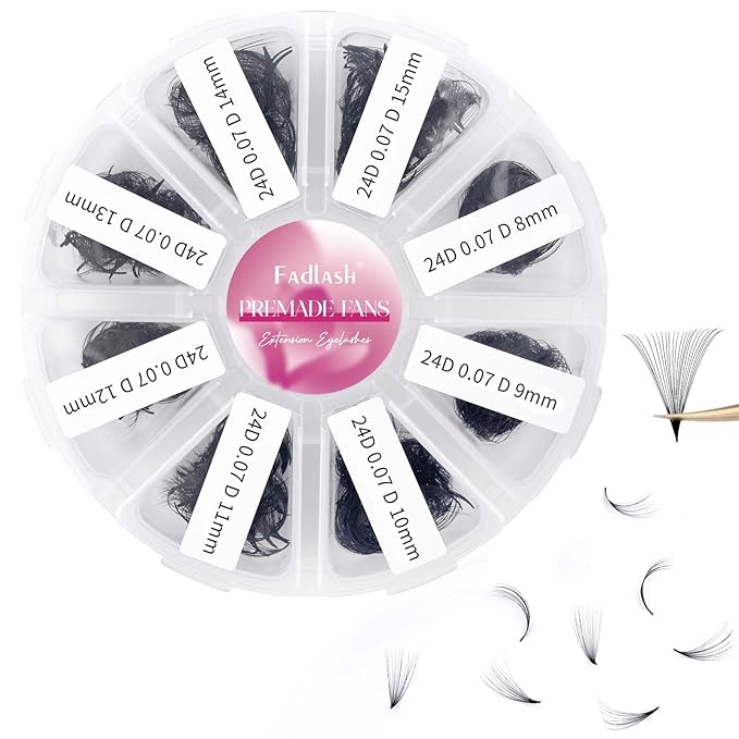 FADLASH 1000 Fans 24D Premade Volume Eyelash Extensions Mixed Tray Premade Fans Eyelash Extensions D Curl Premade Lash Fans Pointed Handmade Promade Loose Fans Thin Base (24D-0.07D,8-15mm)