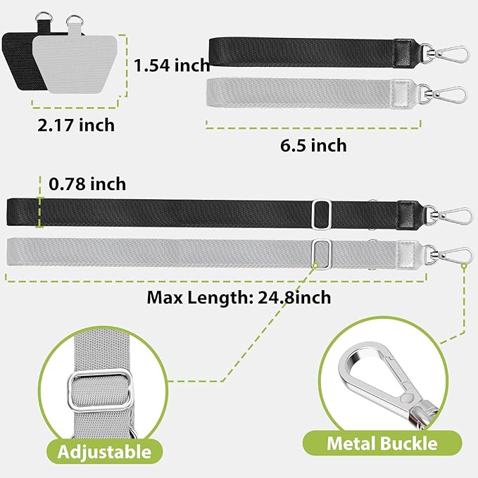 takyu Phone Lanyard, 2 Pack Crossbody Anti-Drop Neck and Wrist Strap with 2 Pcs Tether Patches, Secure Hands-Free Compatible for iPhone Samsung Perfect for Nurses, Teachers, Travel, Hiking Black+Gray