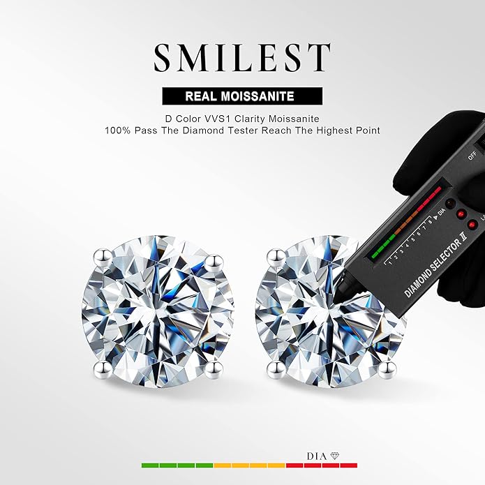 SMILEST 0.2-4ct Moissanite Screw Back Earrings, D Color VVS1 Clarity Lab Created Moissanite 14K White Yellow Rose Gold Ruthenium Vermeil 925 Sterling Silver Moissanite Earrings for Women Men Jewelry Gifts