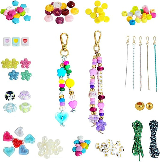 Wsedeluo Pony Beaded Keychain Making Kit for Women, 421 Pcs Personalized Jewelry Making Kit for Bag with Heart Flower Letter, DIY Key Charms Charm Supplies Crafts Accessoriess for Birthday Christmas