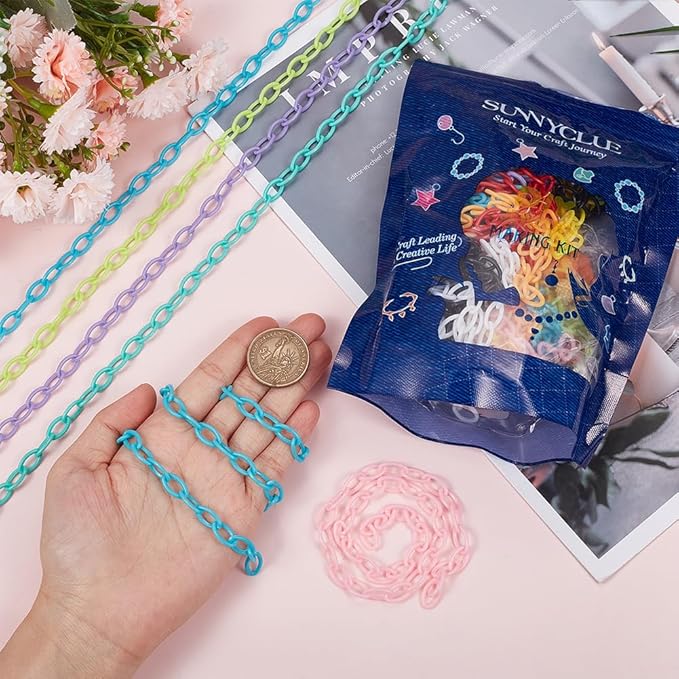 SUNNYCLUE Colorful Jewelry Chain Plastic Chains Links ABS Acrylic Cable Curb Chain Bird Toys Chains for Jewelry Making Chain