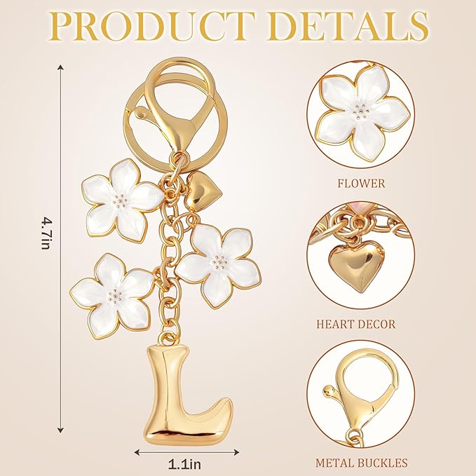 Snycler Bubble Initial Keychain Graceful Flower for bags car remote–A-Z Letter Charms for Women