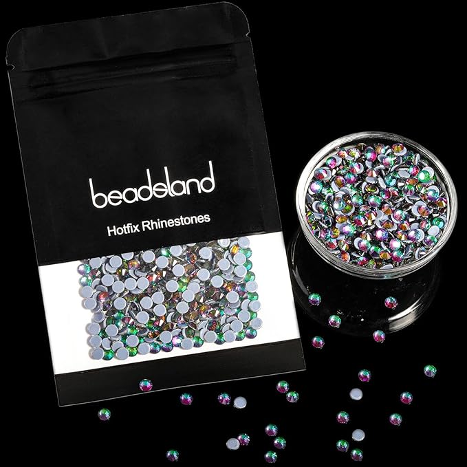 Beadsland Hotfix Rhinestones, 1440pcs Flatback Crystal Rhinestones for Crafts Clothes DIY Decorations, Green Volcano, SS16, 3.8-4.0mm