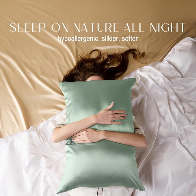 ZIMASILK 100% Pure Mulberry Silk Pillowcase for Hair and Skin Health,Soft and Smooth,Both Sides Premium Grade 6A Silk,600 Thread Count,with Hidden Zipper,1pc(Standard 20''x26'',Mint Green)