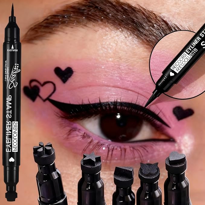 5 Pcs Black Liquid Eyeliner Set with Stamps and High Pigmented Long Lasting Double Head Eyeliners for Beginner Gift