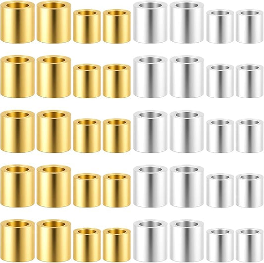 40 Pcs Sterling Silver Crimp Beads, Sterling Silver Beads for Jewelry Making, Tube Loose Beads for DIY Craft, Jewelry Making (4 Styles)