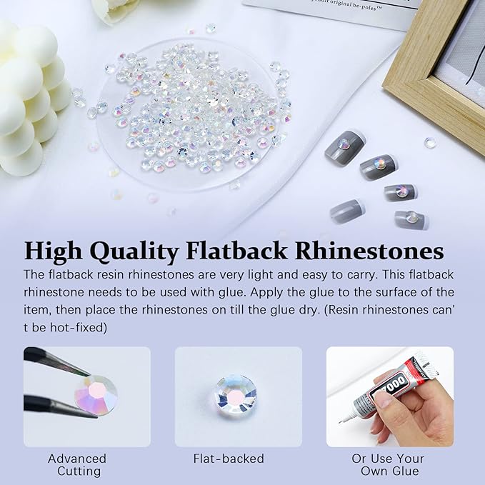 3000PCS Resin Flatback Rhinestone, 2mm 3mm 4mm 5mm 6mm Transparent Clear AB Flatback Jelly Resin Rhinestones for Tumblers, Mugs, Bottles, Craft Decoration, Loose Bling Glitter Gem Stone