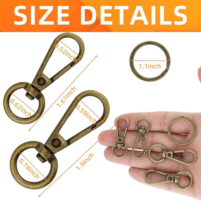 100PCS Swivel Clasps Lanyard Snap Hooks with Key Rings, Keychain Hook, 50 Pcs Large and Small Swivel Hooks with 50 Key Rings for DIY Crafts, Lanyard Making(Bronze)