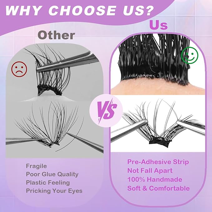 Natural Self Adhesive Lashes Clusters 80Pcs Self Adhesive Eyelashes Press On Lashes No Glue Needed 10-14mm Pre Glued No Glue Needed No Remover No Residue