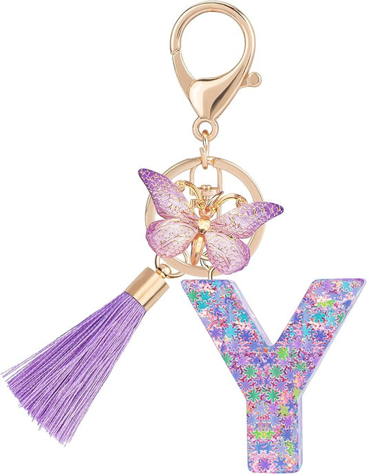 Suweibuke Cute Pink Key Chains for Women Girls, Initial Letter Keychains with Tassel, Charms for Key Purse Handbags Backpacks