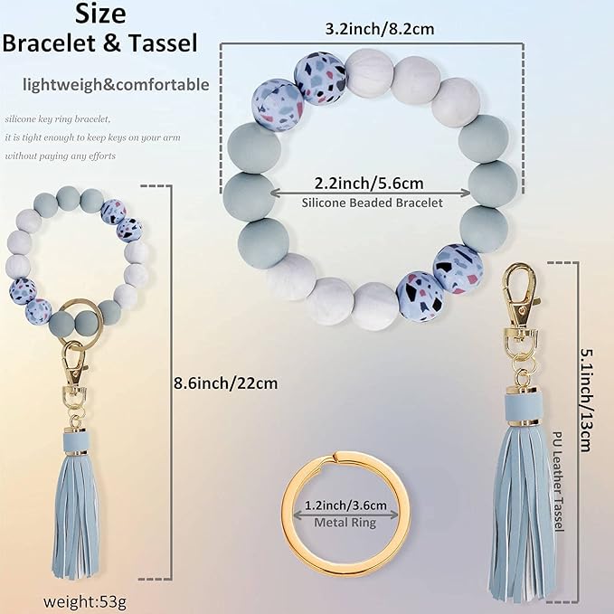 BIHRTC Key Ring Bracelet Car Keychain Holder Wristlet Silicone Women Beaded Bangle Chains