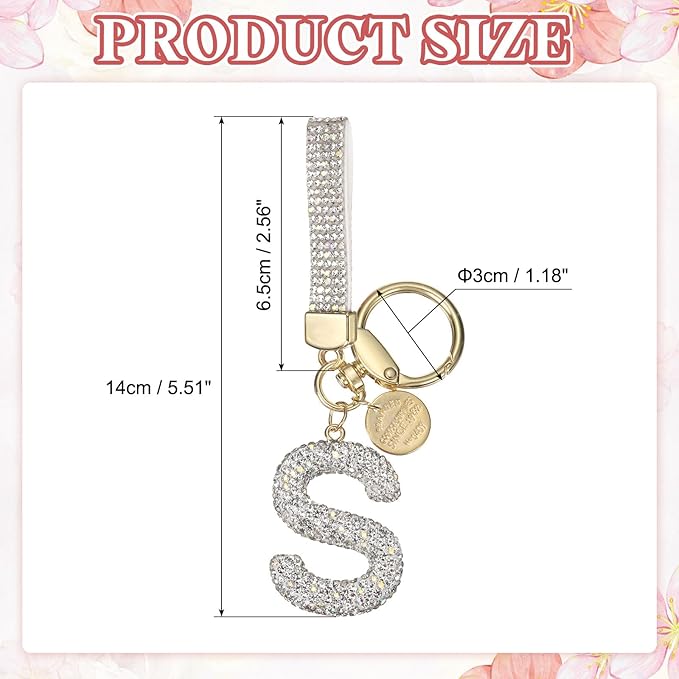 PATIKIL Initial Letter Keychain, Cute Sparkly Rhinestone Key Chain Alphabet Charm for Car Keys Handbags Purse