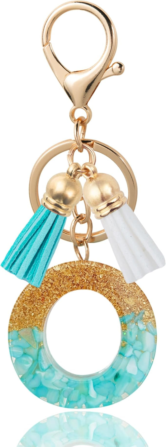 Initial Letter Keychain Cute Resin with 2 PU Tassel, Letter Keychain for Backpack Charms, Initial Keychains for Women