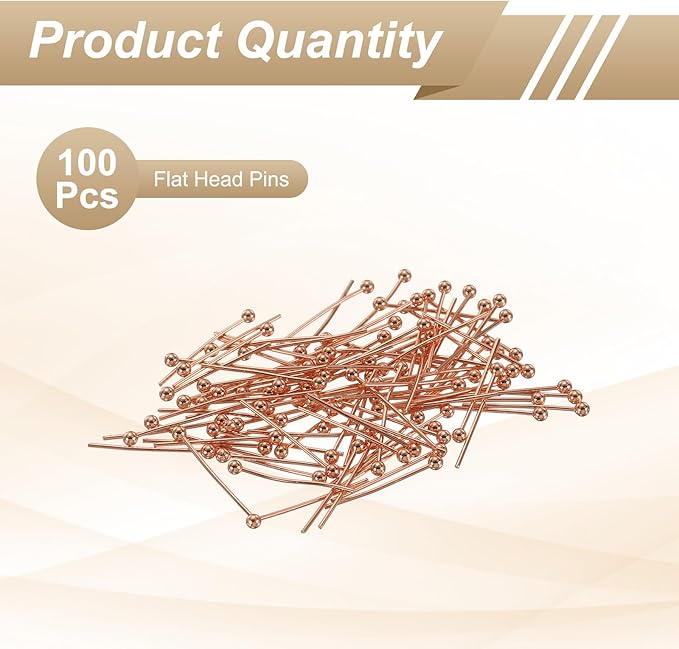 HARFINGTON 100pcs Ball Head Pins 0.63" 16mm Round Head Pins for Earring Pendant Necklace Bracelet Charm Jewelry Making Findings DIY Craft, Rose Gold