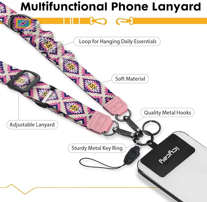 Phone Lanyard Crossbody, Boho Red Cell Phone Strap for Around The Neck Adjustable, Anti Theft Cute Lanyard for iPhone Case ID Holder Keys Accessories Travel Essential