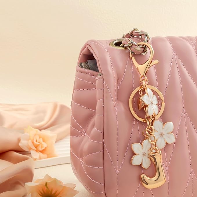 Snycler Bubble Initial Keychain Graceful Flower for bags car remote–A-Z Letter Charms for Women