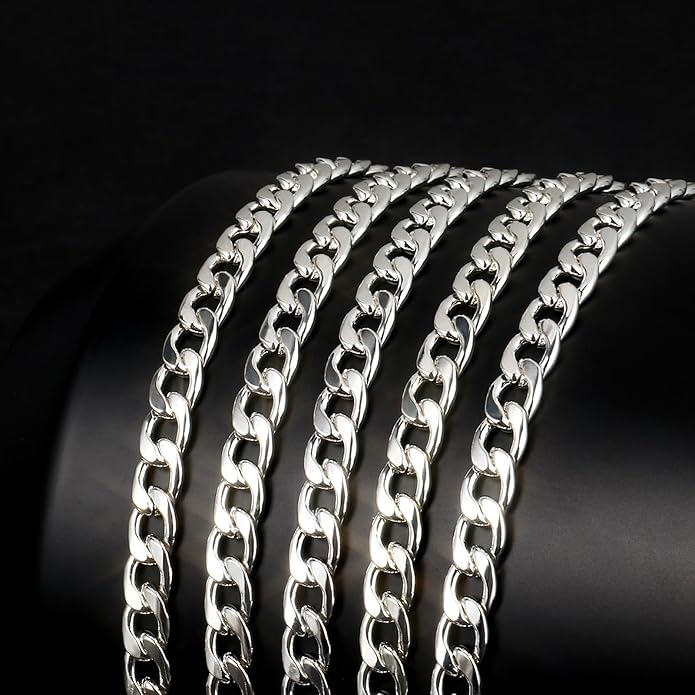 16.5 Ft Stainless Steel Curb Chains, 5mm 6mm 7mm 9mm Cuban Chain Roll Bulk for Jewelry Making
