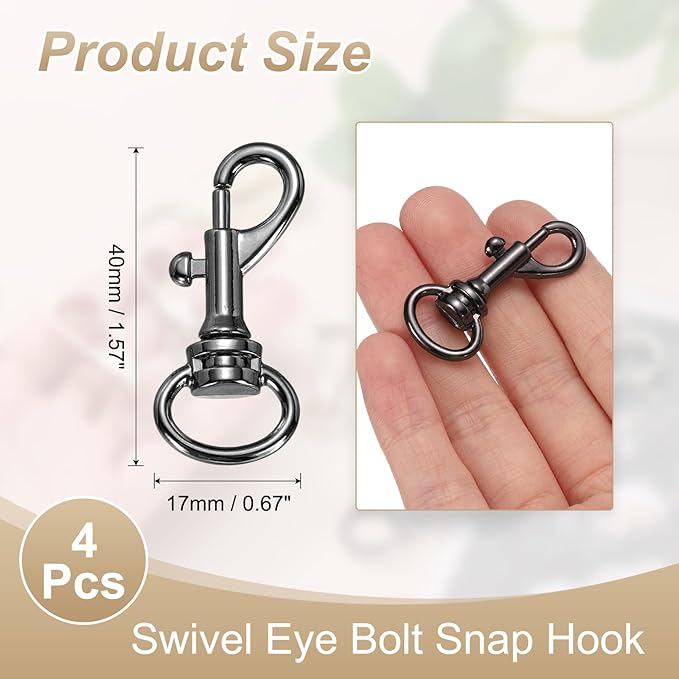 PATIKIL Swivel Eye Bolt Snap Hook 4pcs Single Ended Flag Bolt Snap Clips Metal Hook Trigger Clips for Key Chain Diving Pet Leash Clothes Line, Black
